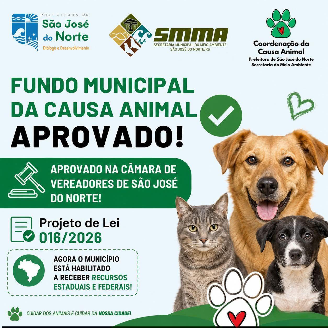 FUNDO MUNICIPAL DA CASA ANIMAL É APROVADO EM SÃO JOSÉ DO NORTE